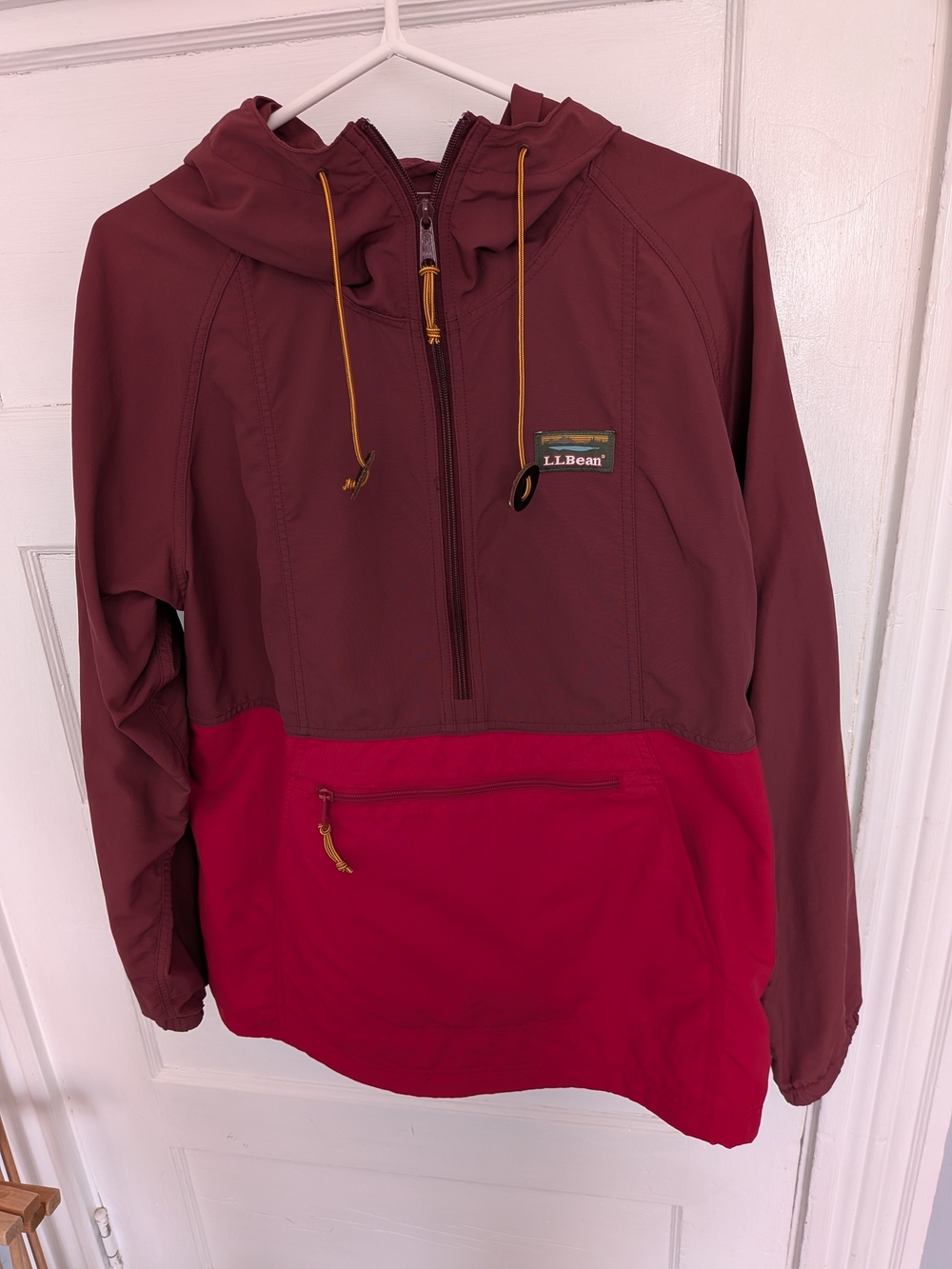 L.L.Bean Color Block Burgundy & Red Hooded Half Zip Anorak Jacket Women's XL